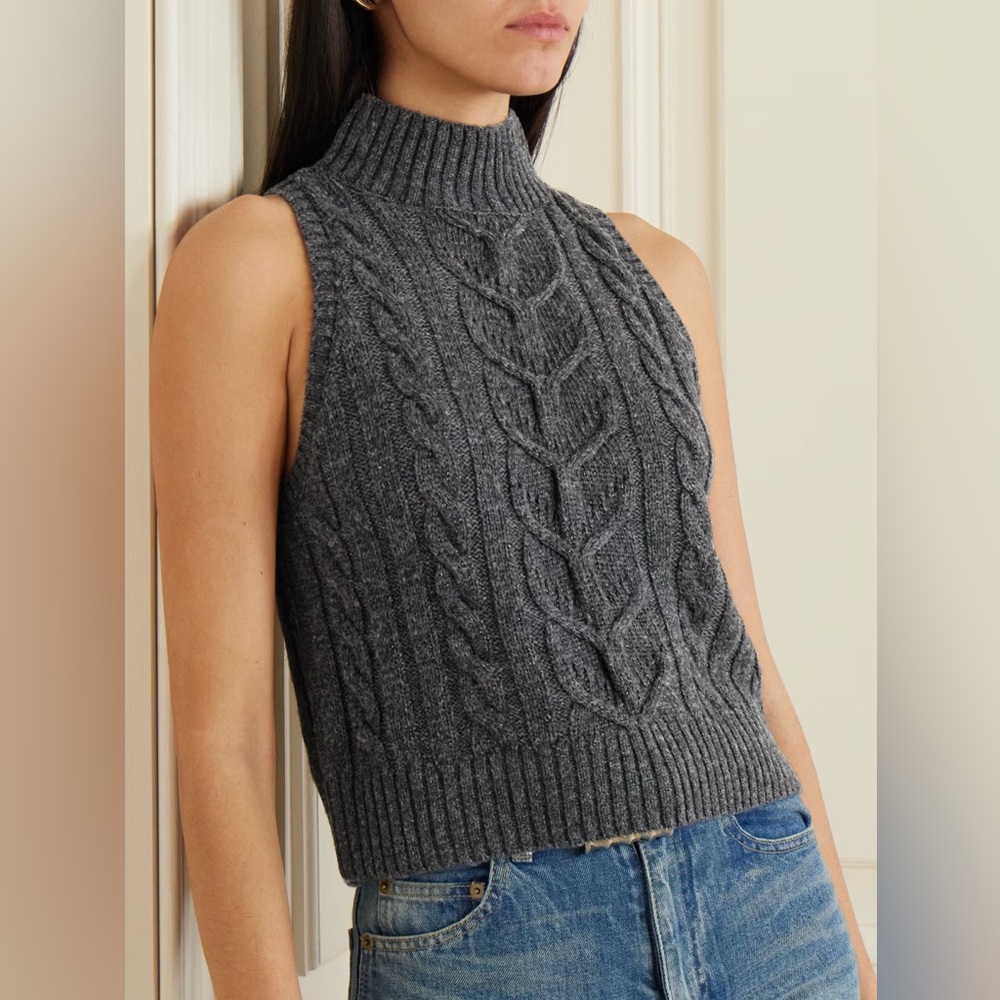L'AGENCE Bellini Gray metallic cable-knit sweater Size XLarge NWOT